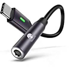 USB C-hörlursadapter, Stouchi USB-C till jack ljudadapter, USB typ C till 3,5 mm adapter, Hi-Fi DAC chip med grönt LED-ljus för Samsung Galaxy S21/S20, pixlar per 6/pixlar 6/5, Pad Pro 2021, Pad Mini 6