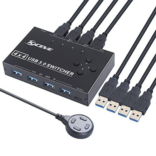 KCEVE USB 3.0-omkopplare, USB-switch HUB för 4 datorer som delar 4 USB-enheter för mus, tangentbord, skanner, skrivare, etc