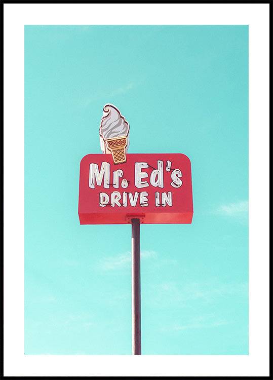 Mr. Ed's Drive In Vintage Sign in Urbana, Missouri, USA Poster (30x40cm) - Plakater > Typografiska Posters, Fotografiska Posters, Vintage Poster