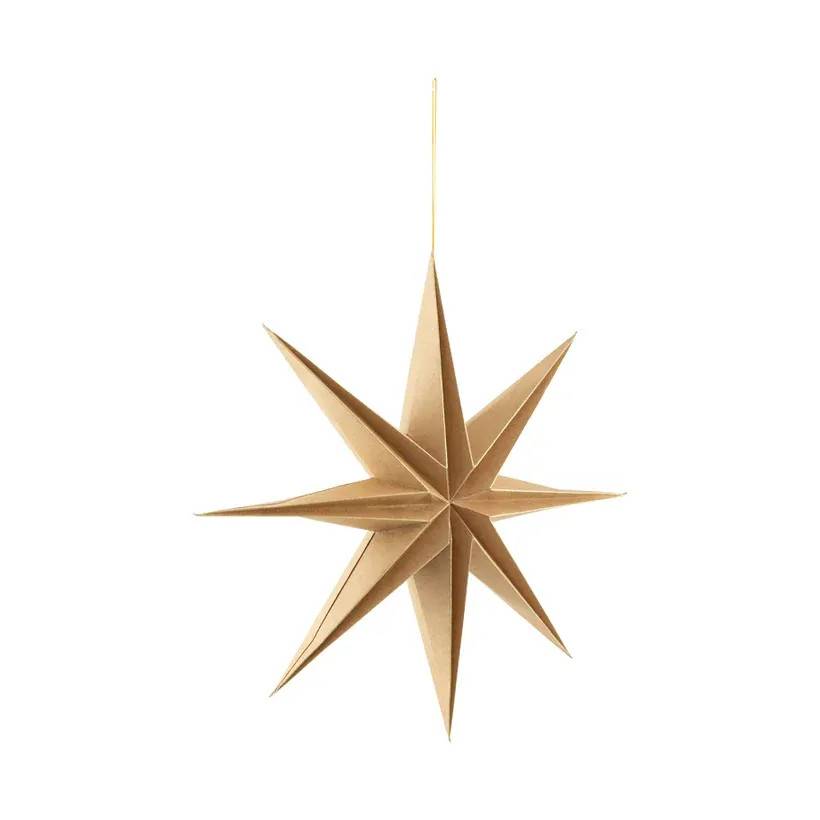 Stjerne, foldbar, 8-takket, guld/natur, Ø40cm.