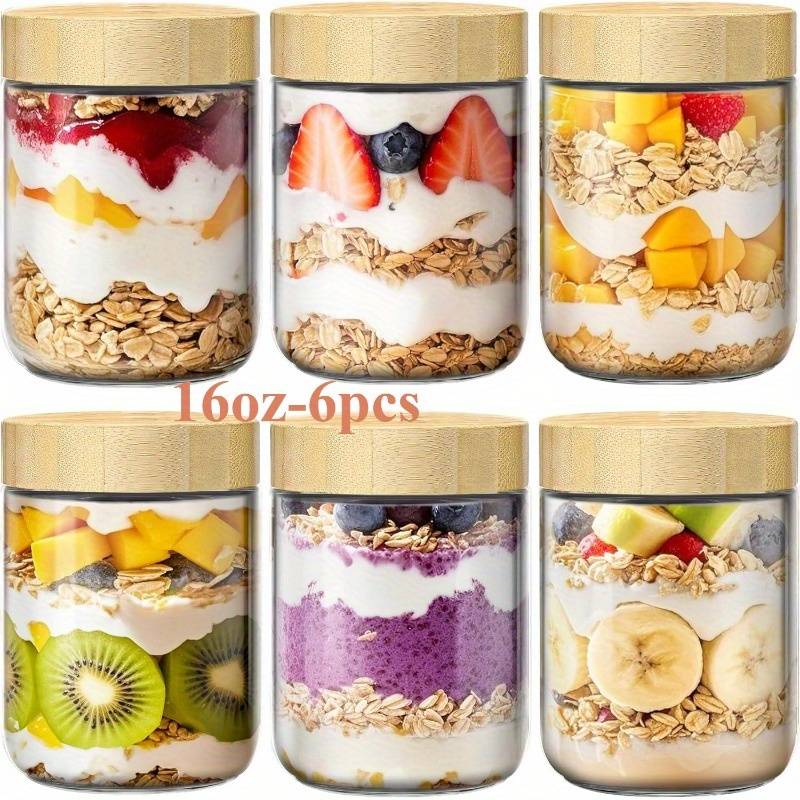 TEMU 4/6-pack 16oz Glass Jars With Airtight Lids, Overnight Oats Containers With Bamboo Lids, Wide Mouth Mason Salad Jars, Glass Food Storage Containers For Snacks Yogurt Spice Sugar