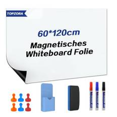 Topzora Magnetisches Whiteboard, 120 * 60cm, Selbstklebende Magnetfolie Weiß Mit 4 Markern, Schwamm & Magneten Für Schule, Büro, Haus