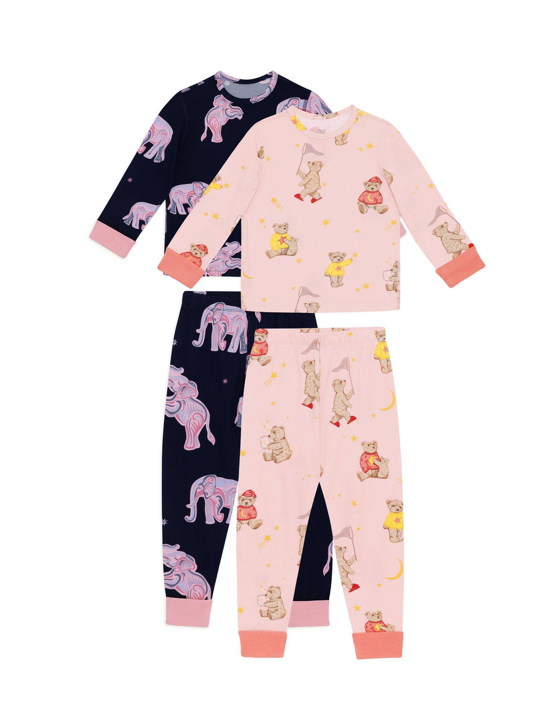Chelsea Peers Chelsea Peers Pink Kids Two Pack Elephant Dreamscape/Celestial Bear Print Long Pyjama Set