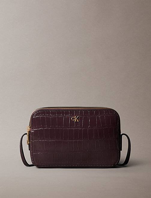 Croc-Effect Crossbody Camera Bag - Brown - One Size