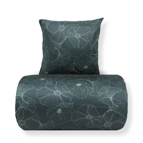 Sengetøj - Bomuldssatin - Big Flower green - Vendbart blomster print