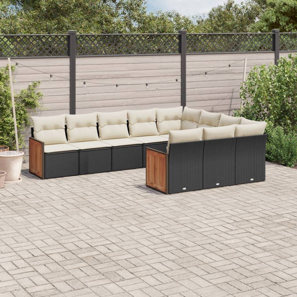 Sofasæt Til Haven 10 Dele Med Hynder Polyrattan - Sort og cremefarvet / Uden bord
