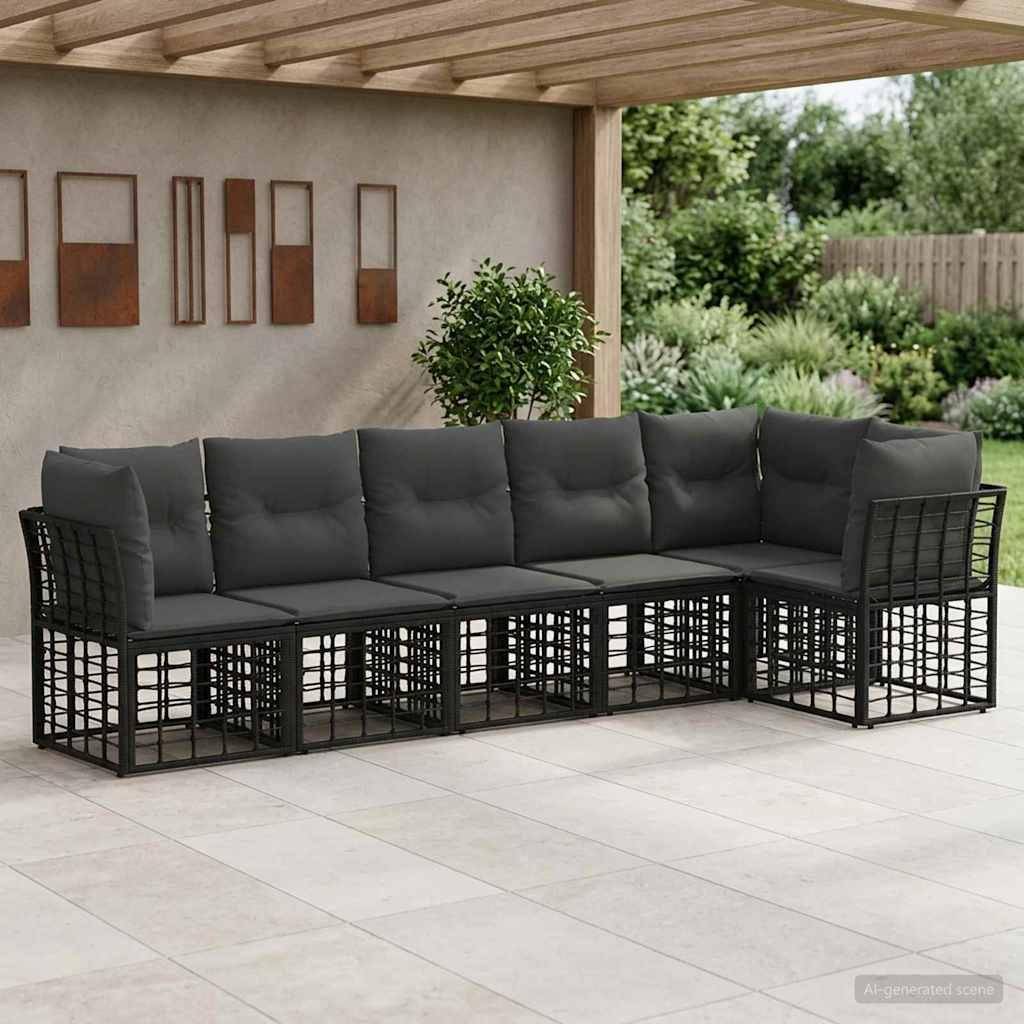 Havesofa sæt 6 stk. i sort polyrattan