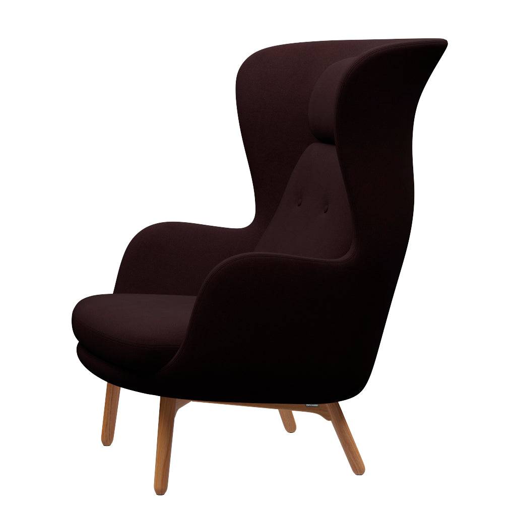 Ro Lænestol m. stel i eg fra Fritz Hansen Christianshavn - 1142 Dark Red Uni - Jacobsen Plus