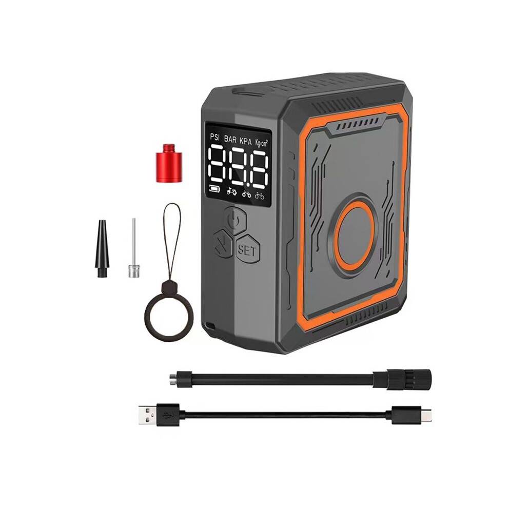 Electric Bike Air Pump 150PSI Powerful Air Compressor Pressure Display Motocycle Bike Tire Inflator Black Orange