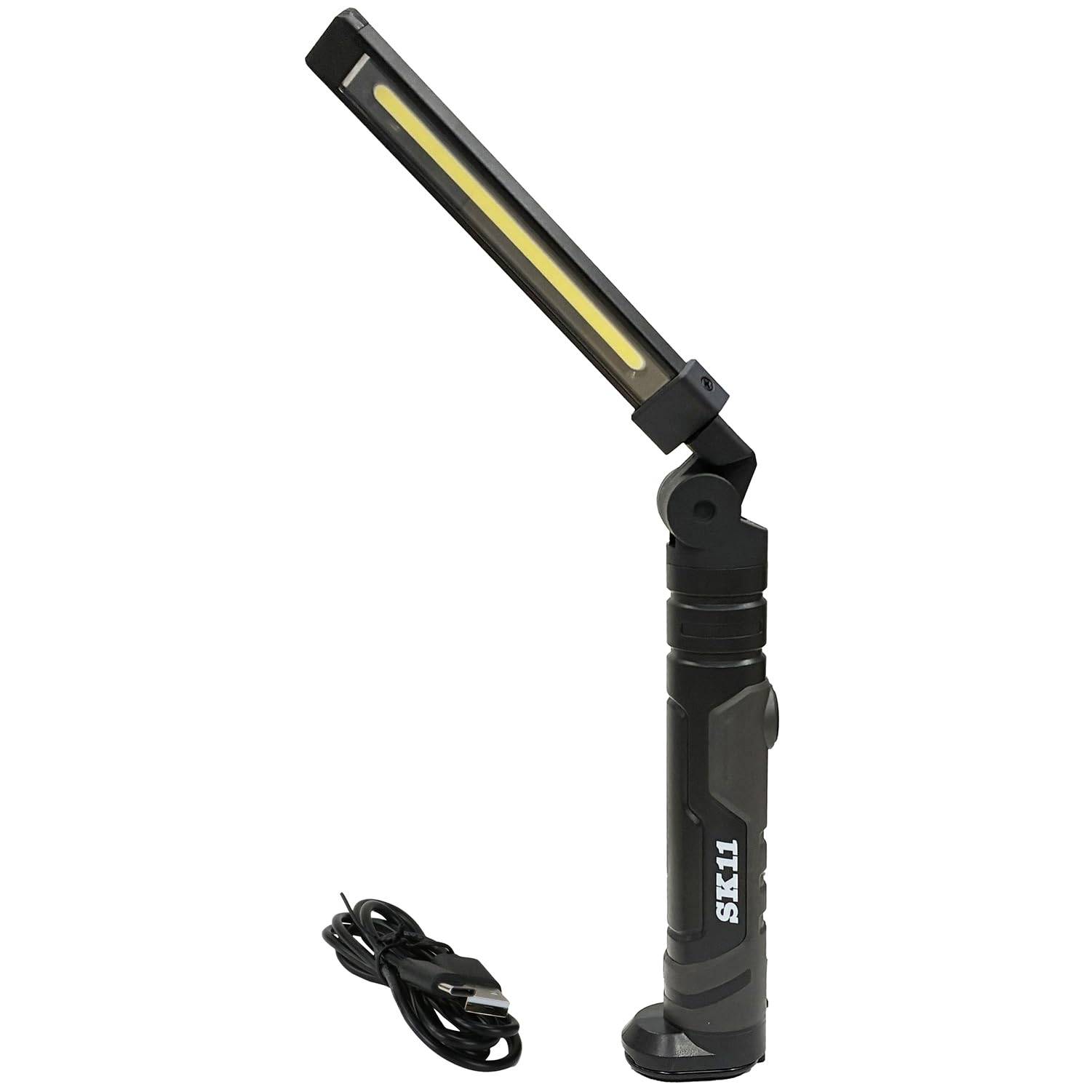 SK11 Rechargeable LED Work Light, 600lm Main (Infinitely Dimmable) / 150lm Top, 180-Degree Opening and Rotating, Magnetic Bottom, USB-Type-C Charging,