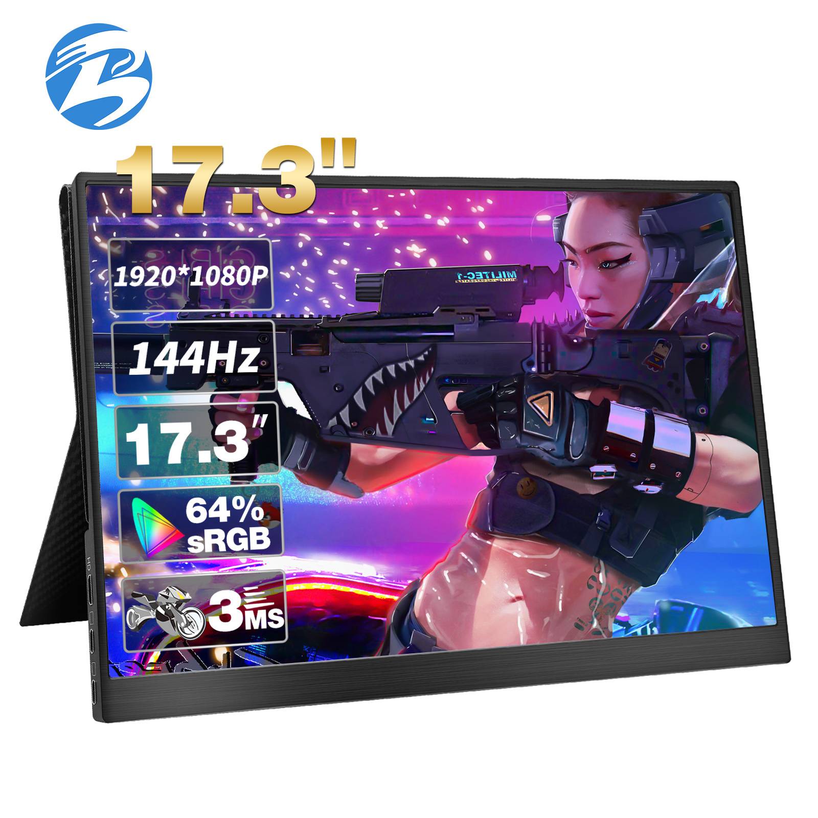17.3 inch High Resolution 1080P 144HZ Ultra Narrow Frame Portable Monitor for PS4/PS5/Xbox/phone/laptops