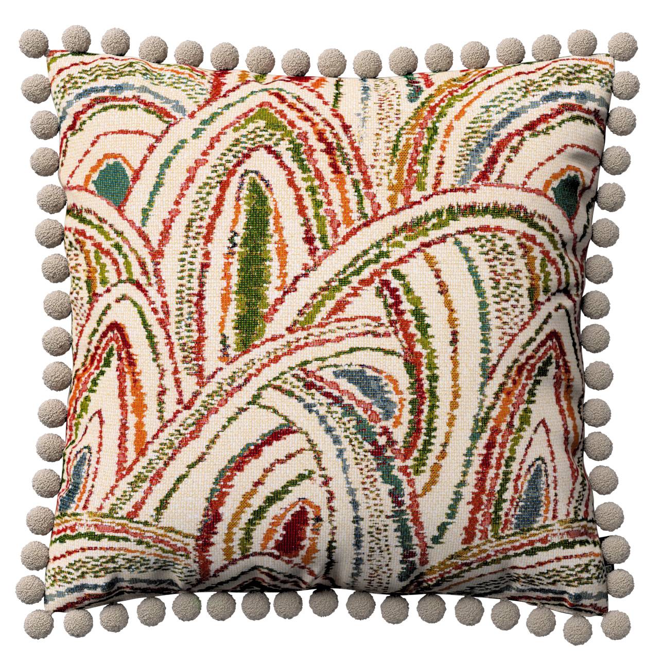 Pudebetræk<br/>Vera med pomponer, Bouclé flerfarvet, 45 x 45 cm, Cosy Home