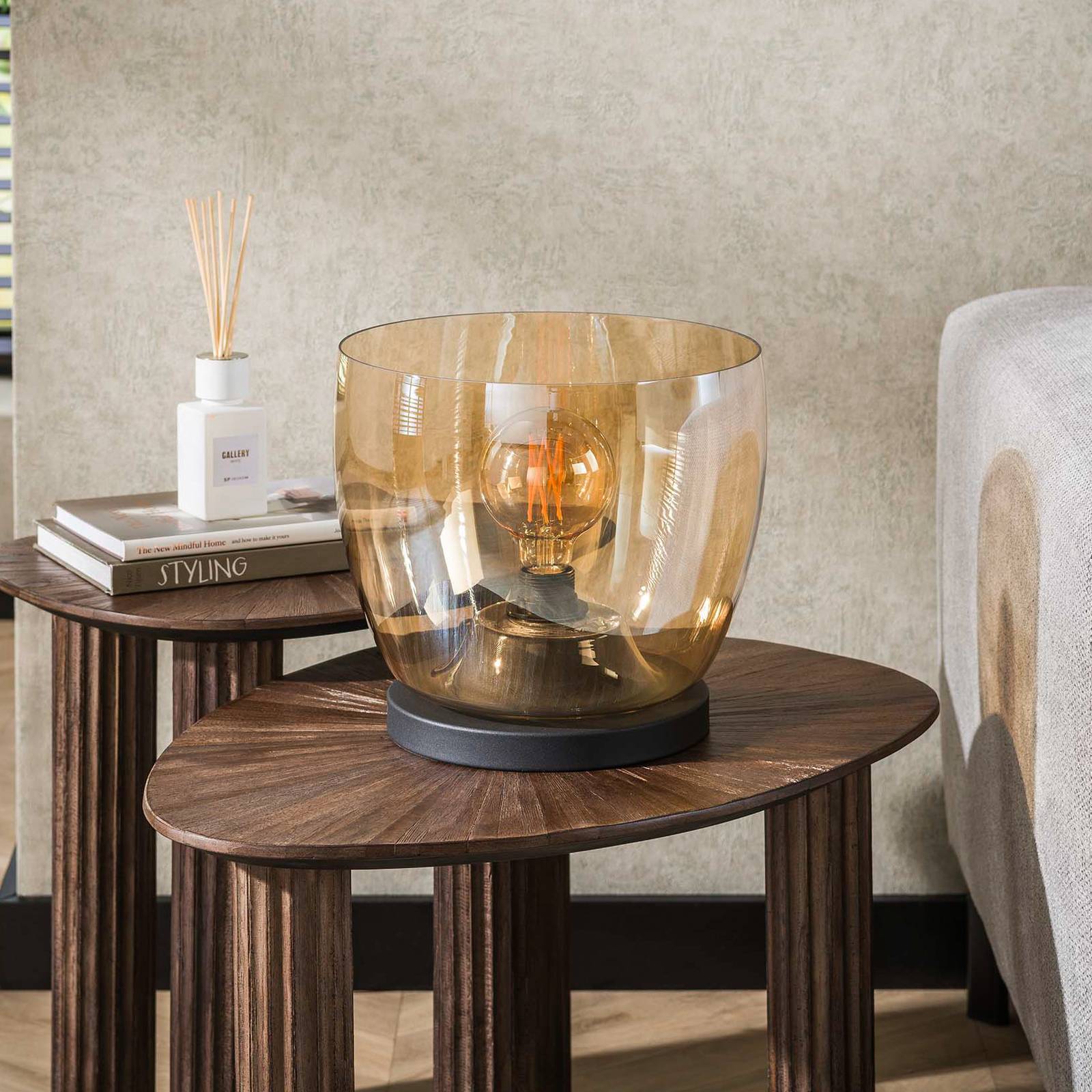 ZIJLSTRA Bordslampa Kopje, Creme / bärnsten, Vardagsrum / matsal, Glas, Modern, Bordslampa