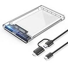 ELUTENG 2,5" USB C SSD-hölje, typ C till SATA externt hårddiskhölje med 2 USB 3.1 höghastighets 5 Gbps kablar, kompatibel med WD/Seagate 7 mm och 9,5 mm stöder UASP upp till 2 TB