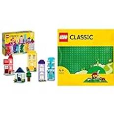 LEGO Classic Kreative Häuser, Bausteine-Set für Kinder, Konstruktionsspielzeug & Classic Grüne Bauplatte, quadratische Grundplatte mit 32x32 Noppen