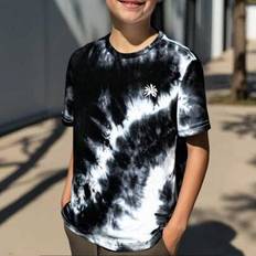 Tween Boy's Casual Coconut Tree tryckt Tie-Dye Tyg Rundhalsad tröja Kortärmad stickad T-shirt - Svart (8Y,9Y,10Y,11Y,12Y)
