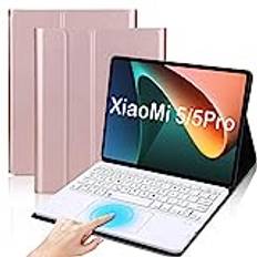 QYiiD TouchPad TouchPad tangentbordsfodral för Xiaomi Mi Pad 5 Pro 11 tum, läderstativ fodral med magnetiskt avtagbart trådlöst tangentbord för Xiaomi Mi Pad 5/5 Pro, roséguld