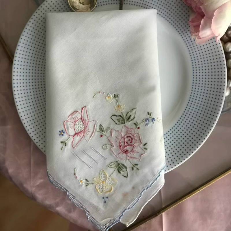 2Pieces Export To Japan Colorful Embroidered Napkins Cotton Soft Square Handkerchiefs