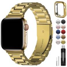 Fullmosa Kompatibel mit Apple Watch Armband 45mm 44mm 42mm, Metall Ersatzband für iwatch SE Series 9 8 7 6 5 4 3 2 1, Gold