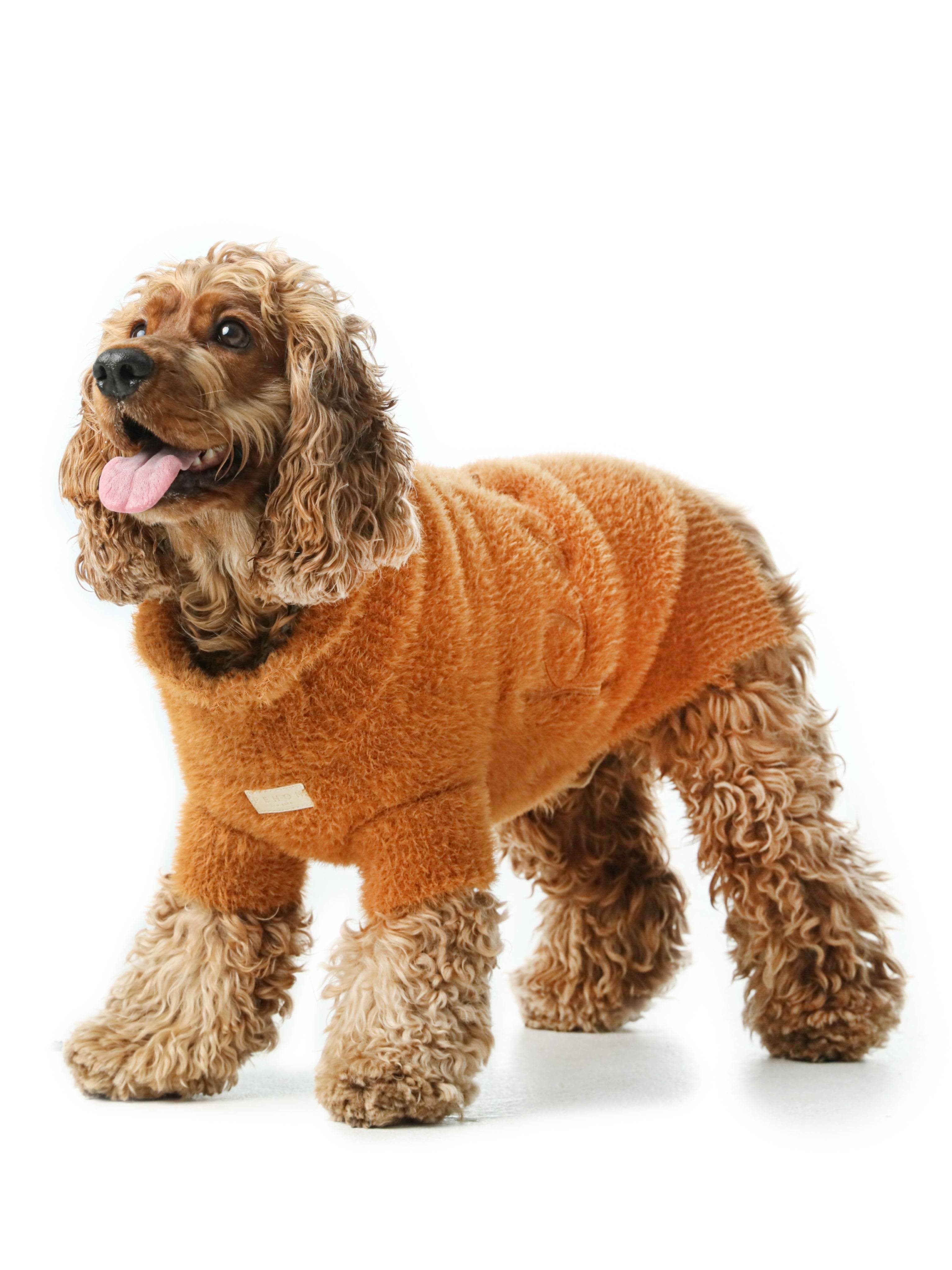 Orange Eskimo Fuzzy Dog Sweater | Soft Sherpa Fleece | PEHOM - S (S)