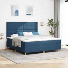 vidaXL Box spring seng med madras med hovedgærde Blå 180 x 200 cm Stof