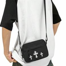 Diagonal axelväska, Herrmode Enkel Enfärgad Mini Crossbody-väska, Casual Daily Mångsidig Lätt Nylon Vattentät Messenger Bag, Cykelväska - Svart
