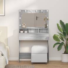 Sminkbord med LED-lampor grå sonoma 79x41x135 cm