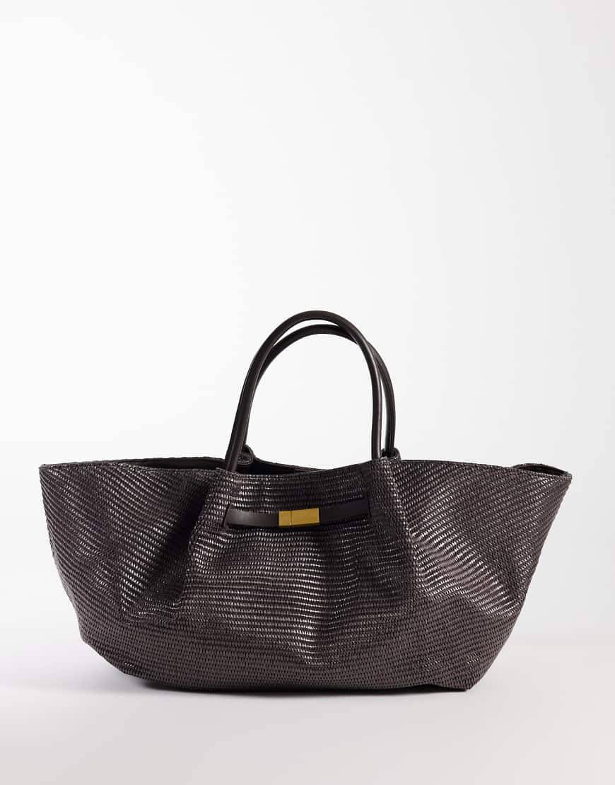 Gina Tricot – Mörkbrun, strukturerad toteväska i strå