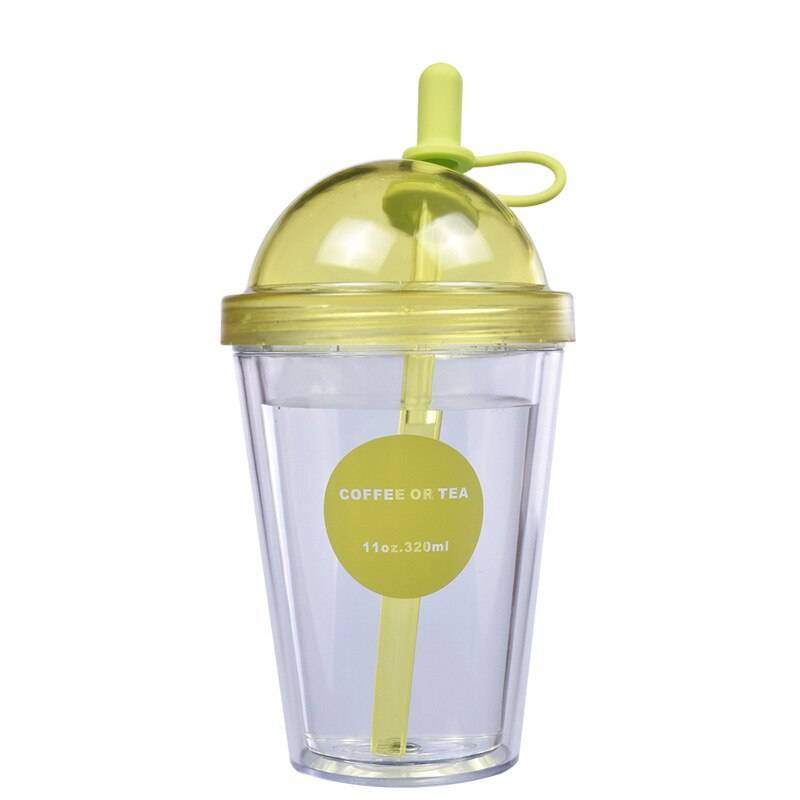 Yenhome tumbler kaffe dubbel lager kopp student par juice kopp plastmuggar med lock och sugrör föremål 520ml - Grön / 320ml