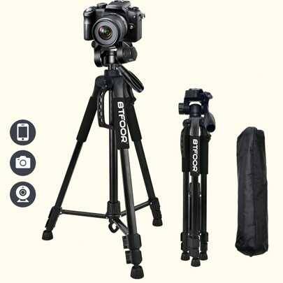55 Inches Telefon Resa Själv tripod Aluminium Lång 55" 140CM Strand Med Snabbt Montera Panna Huvud För Canon Nikon SLR Digitalkamera Marimba Stöd Vikt - Svart