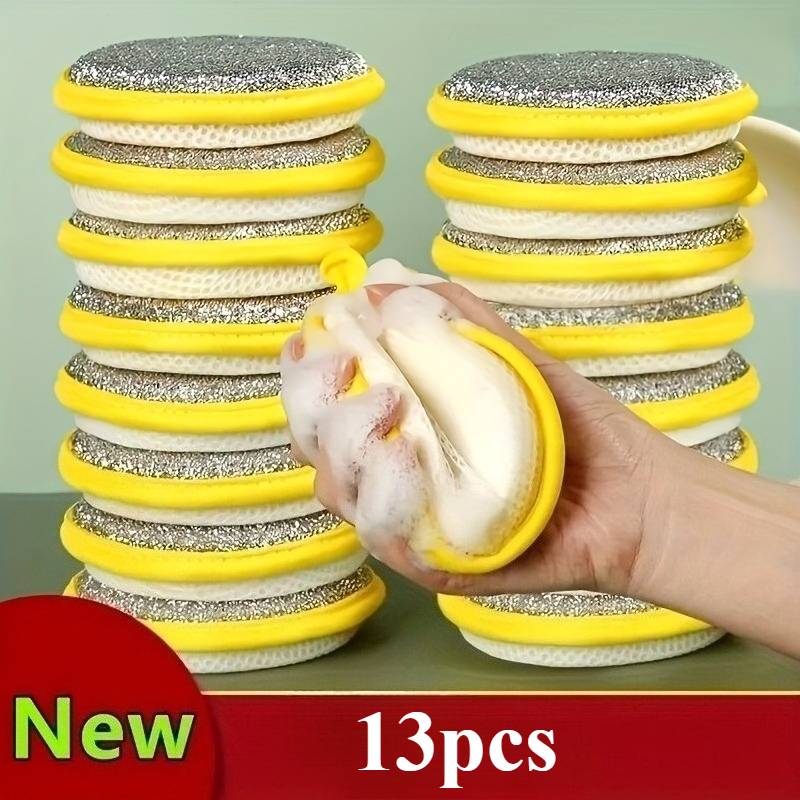 TEMU 13 Double-sided Magic Dish Sponge Scrubbers - Heavy-duty Dishwashing Cleaning Tool - Durable, Absorbent Kitchen Cleaning Towels, Suitable For Oil-free Foam Surfaces