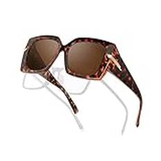 SIPHEW Fit Over solglasögon dam polariserade, bär över glasögon solglasögon damer solglasögon för körning promenader sport UV400-skydd, A03 – Sköldpaddsskal – browm lins