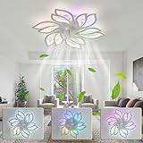 Luyaim Takfläkt Med RGB-blommor, Lampor Och Fjärrkontroll Vändbar Ljuddämpning DC-motor Sovrumsfläkt LED-dimbar Takfläkt För Vardagsrum, 6 Lampor, 6 Hastigheter, Minnesfunktion