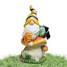 Gnome Solar Lights Outdoor Garden, Solar Gnome Statue,Ligger på svampharts Gnome | Håller honungsburkskulptur, väderbeständig trädgårdsfigur utomhus för trädgårdsgård gräsmatta uteplats