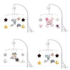 Juldekoration Spädbarnssäng Bell Rattle Toy Barn 0-1 år gammal Musikalisk Roterande Spjälsäng Mobil leksak för lugnande och tröstande bebisar - sängklocka (Björn,tvättbjörn,Uggla,färgglada moln)