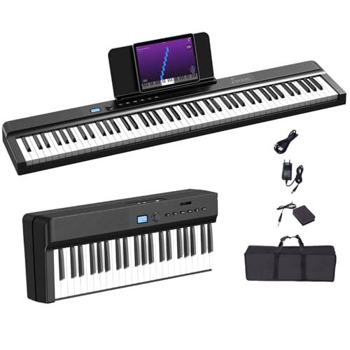OYAYO Faltbares E-Piano 88 Tasten, Halbgewichtete Tastatur, Bluetooth MIDI Digitalpiano, Tragbares Keyboard mit Sustain-Pedal, Notenständer und Tragetasche für Anfänger und Erwachsene
