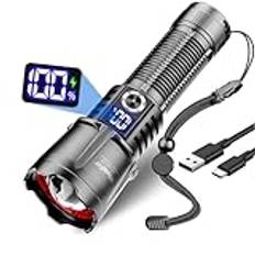 Uppladdningsbar LED-ficklampa, extremt ljusstark 150000 Lumens LED-ficklampa, batteridriven vattentät ficklampa, Usb uppladdningsbar ficklampa, lämplig för camping, vandring, nödsituationer etc