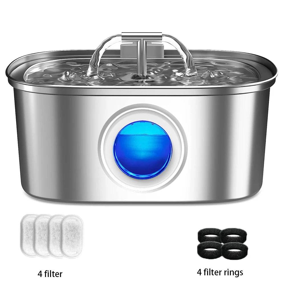 3.2L Stainless Steel USB Pet Water Fountain — Quiet Filter Pump for Cats & Dogs - 4 chip B / L
