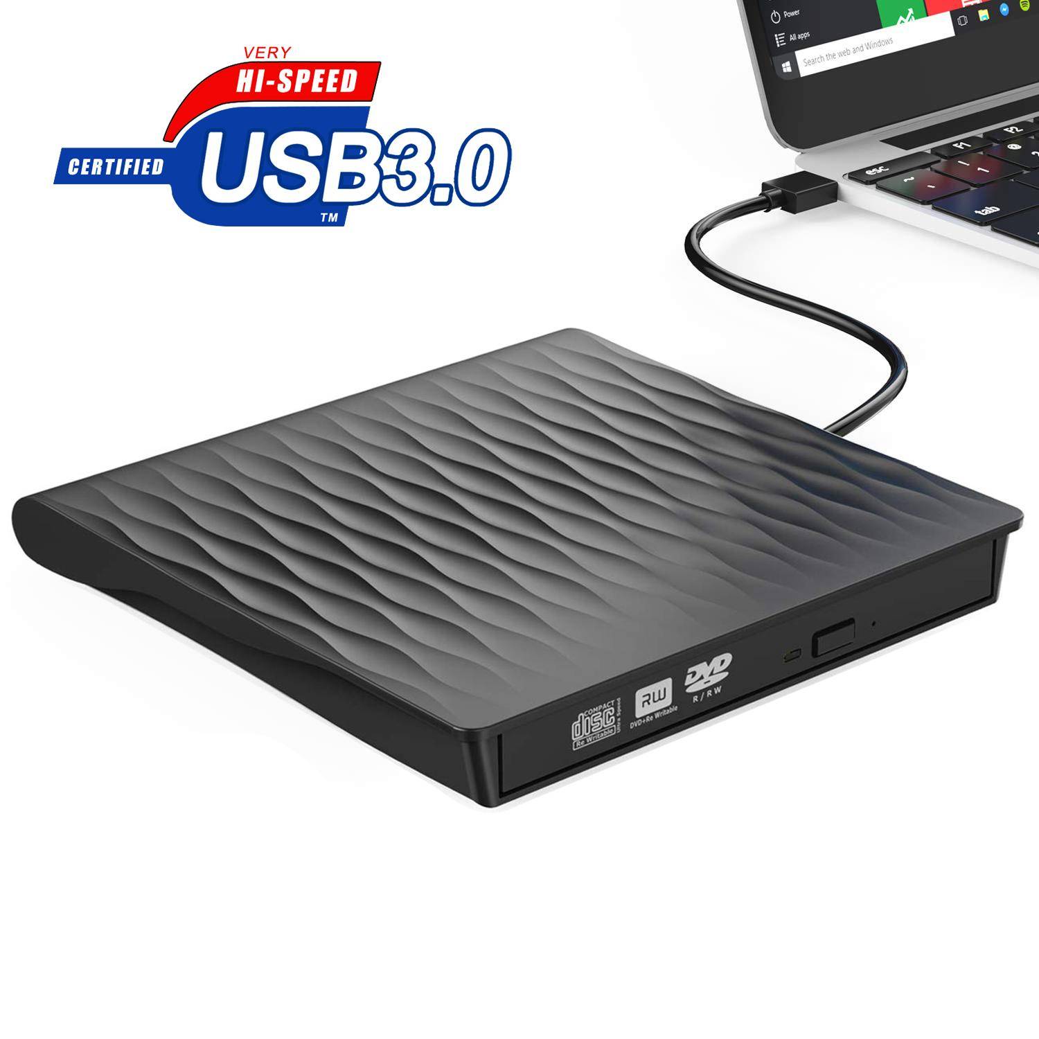 Extern CD DVD-enhet, USB 3.0 Slim Extern CD-DVD-skrivare brännare, höghastighetsdataöverföring USB-optiska enheter Spelare för MacOS Windows orange