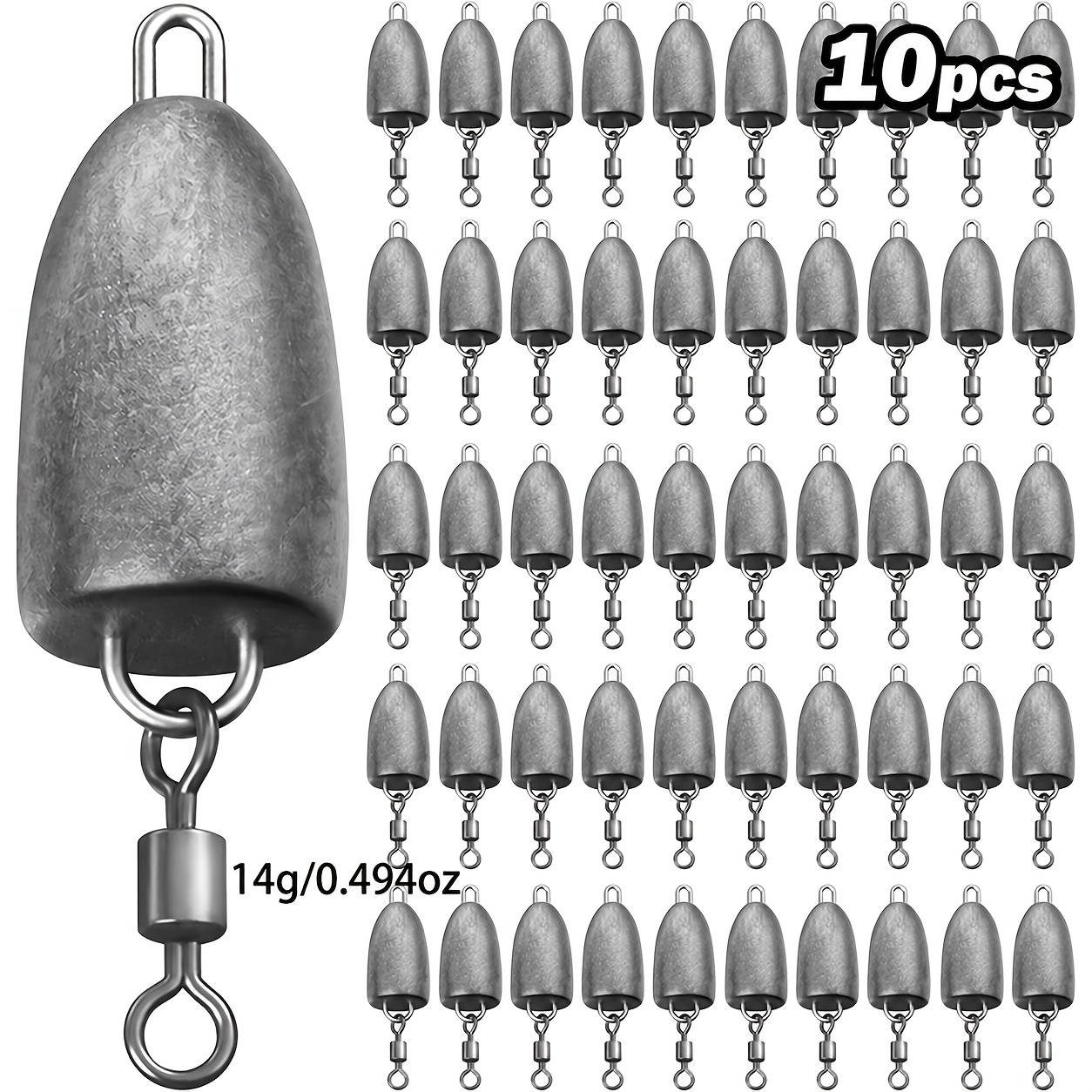 Hqzoomee 10pcs Fishing Weights Sinkers, Fishing Sinkers With Swivel Rolling Slip Sinkers Sliding Weights For Fishing Pitching And Flipping Texas Rigs Fishing
