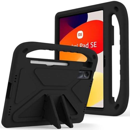 Nikaque Barnfodral för Xiaomi Redmi Pad SE 11-tum (2023), EVA-skum, lättvikt, stötsäker, hållbar, surfplatteskydd med handtag, stativ fodral för barn, först, svart