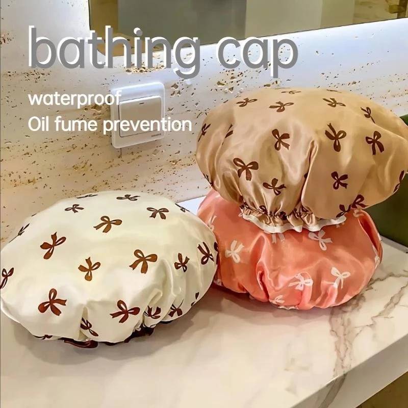 1pc Double Layer Shower Caps, Elastic Shower Caps, Waterproof Bath Caps Reusable Shower Caps Hair Hat For Women Ladies Spa Salon