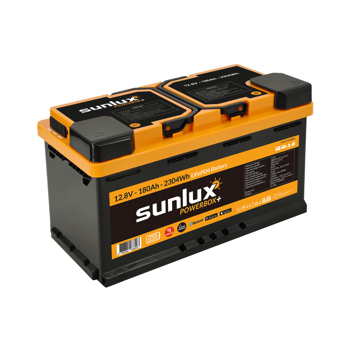 LiFePO4 batteri 12.8V 180Ah - Sunlux® Powerbox+ WarmUp