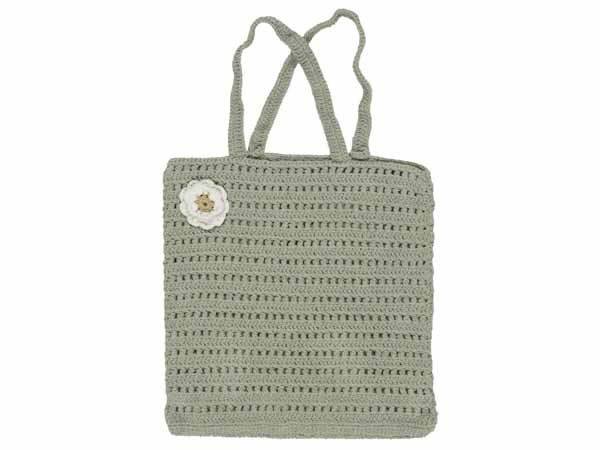 Hæklet taske - grøn med blomst