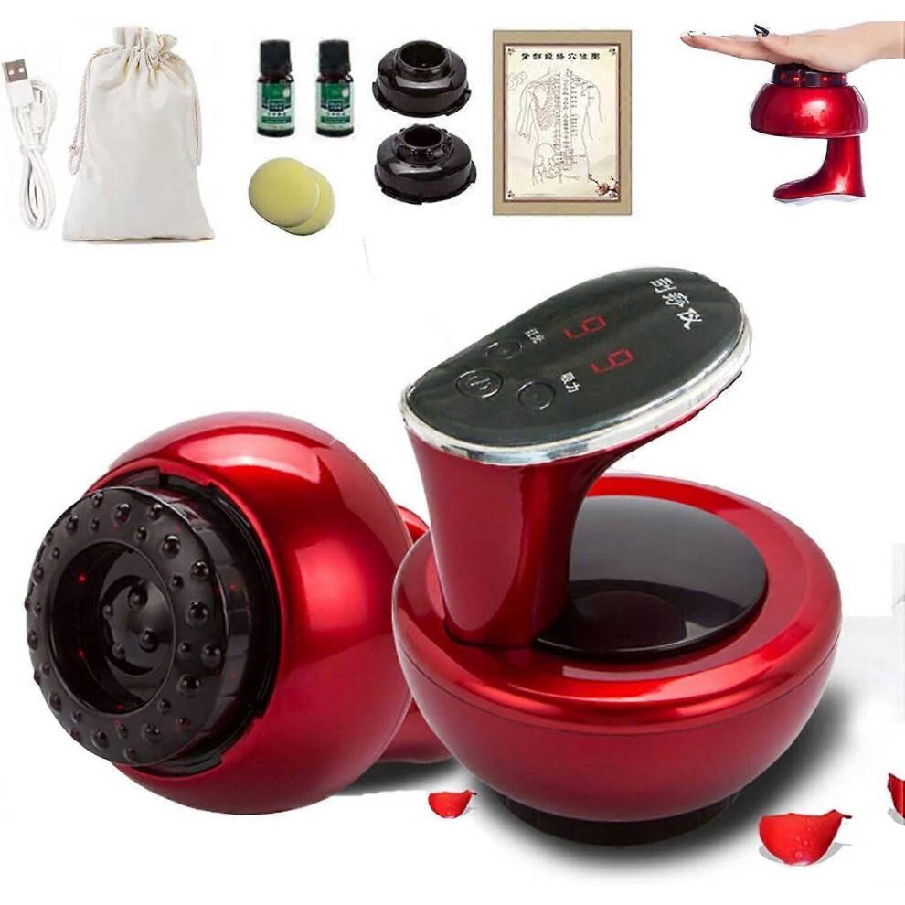 (red) Electric Cupping Massage Guasha Scraping EMS Body Massager Vacuum Cans Suction Cup IR Heating Anti-Cellulite Fat Burner Slimming