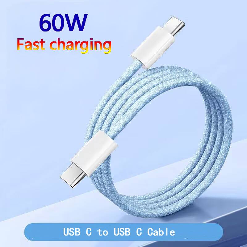 60W USB C to Type C Color Cable For Apple iPhone 15  PD Fast Charging For Huawei Xiaomi Samsung Type C Weaving Cable Accessories