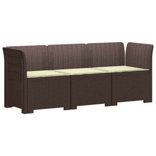 3-sits trädgårdsoffa med kuddar Rattan-look PP Brun