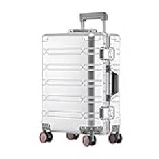 Resväska Aluminium-magnesium reseficka Business Rolling On Wheels Vagn Bagage Carry-Ons Hytt Resväska (Color : Silvery, Size : 29")