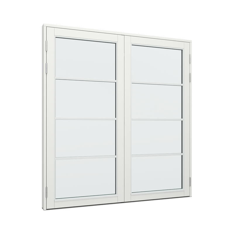 Dobbelt terrassedør med 1x4 glasfelter i hver dør.