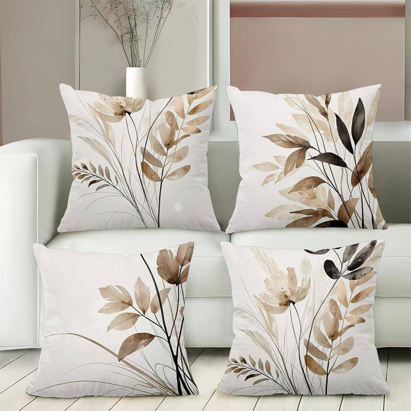 Kuddar med blommigt lövmönster för modern heminredning Polyesterkuddfodral, dekorativt kuddöverdrag för soffa Huvudgavelkudde beige